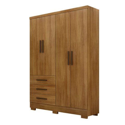 Guarda Roupa Solteiro com Pés 4 Portas 3 Gavetas - Encant-Cumaru - Móveis Novo Horizonte