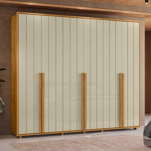Roupeiro Volpi 100% Mdf Ripado 6 Portas e 6 Gavetas - Cumaru Opala - Madetec