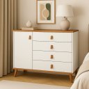 Ver imagem 1 de Cômoda Decor Infantil Juvenil Quarto 4 Gavetas 1 Porta Retrô Pés Madeira:branco/cedro