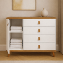 Ver imagem 3 de Cômoda Decor Infantil Juvenil Quarto 4 Gavetas 1 Porta Retrô Pés Madeira:branco/cedro