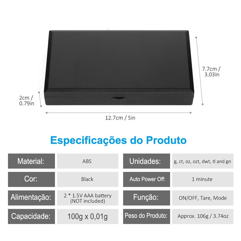 Mini Balança de Precisão Portátil LCD 0.01g a 100g - 3