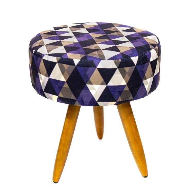 Ver imagem 1 de Puff Banqueta Retro Pés Castanho Palito Várias Estampas:triangulo Roxo