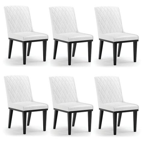 Cadeira Sala de Jantar Base Madeira Preto Kit 6 Sofia Sintético Pu Branco D03 - D'Rossi