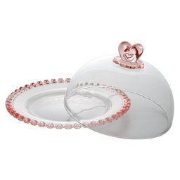 Queijeira Lyor Coração de Cristal Borda Rosa 19,5 x 13cm - 3