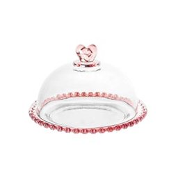 Queijeira Lyor Coração de Cristal Borda Rosa 19,5 x 13cm - 1