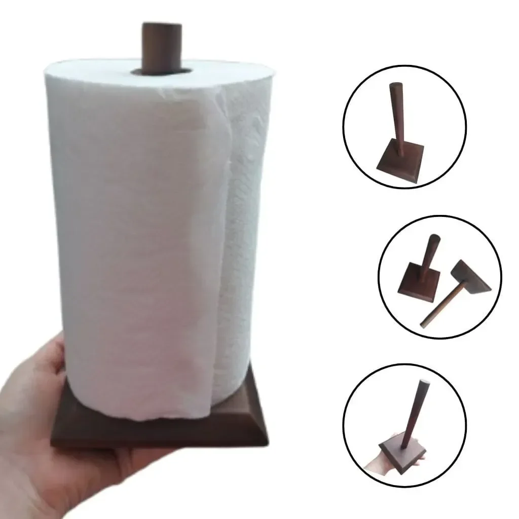 Ver imagem 2 de Porta Papel Toalha Suporte Rolo Mesa Bancada Madeira Luxo