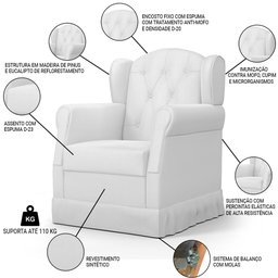 Poltrona de Amamentação e Descanso com Balanço e Puff Lucy P04 Sintético Branco - Mpozenato - 3
