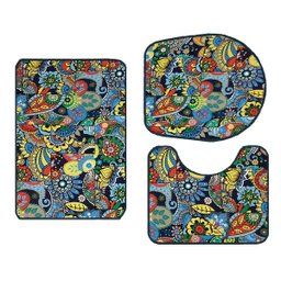 Jogo de Tapetes 03 Pcs Banheiro Antiderrapante Arte Moderna Azul - 2