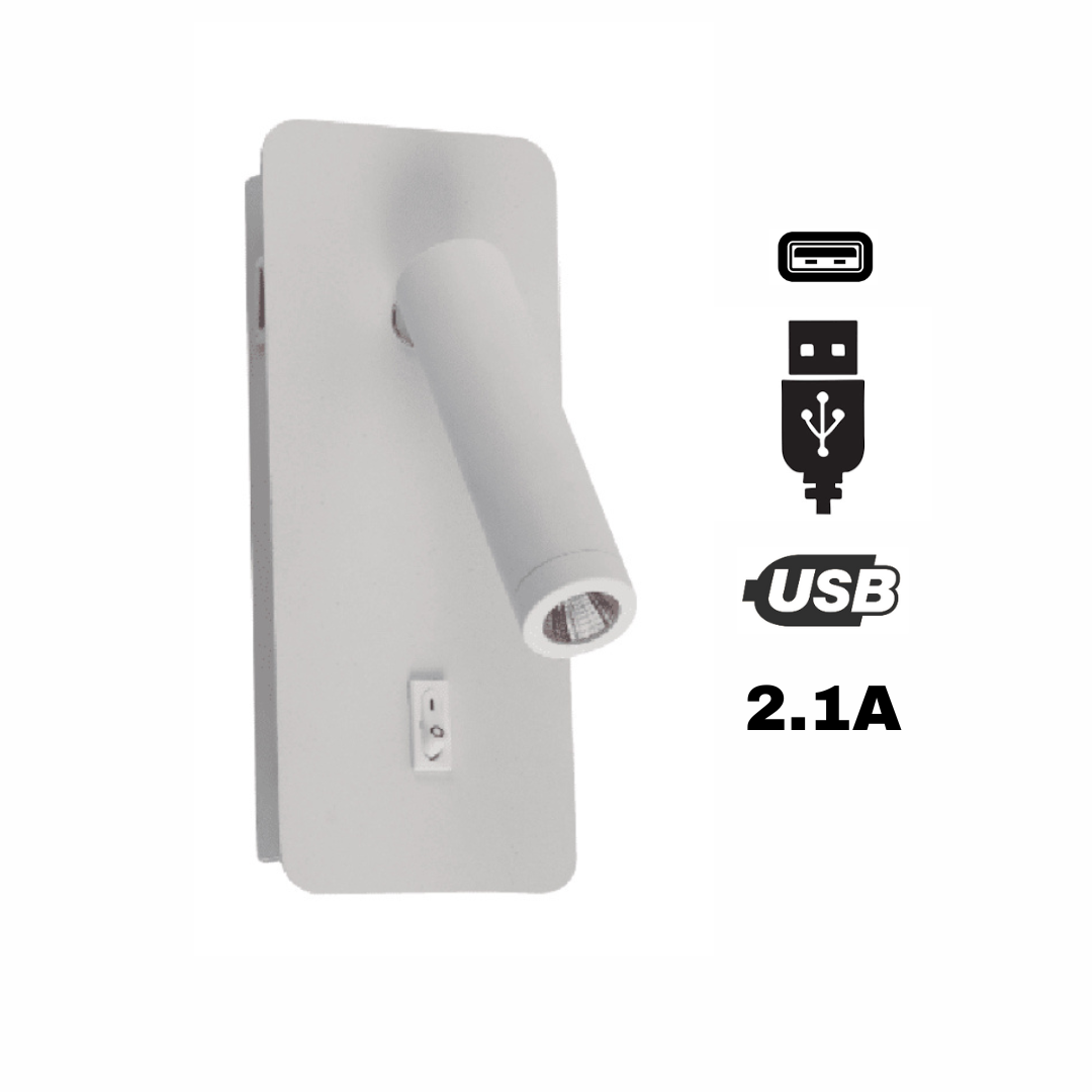 Arandela Led 3w Arcavi Usb Leitura Make Interruptor Branca Bivolt - 1