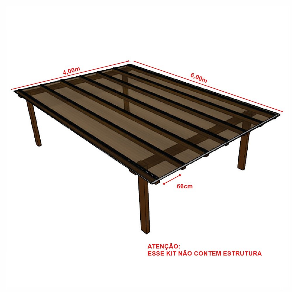 Ver imagem 2 de Cobertura Policarbonato Alveolar 4,00m x 6,00m - Bronze 6mm