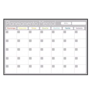 Quadro Planner 90x60 Cm Mensal Gray Moldura Madeira Preto