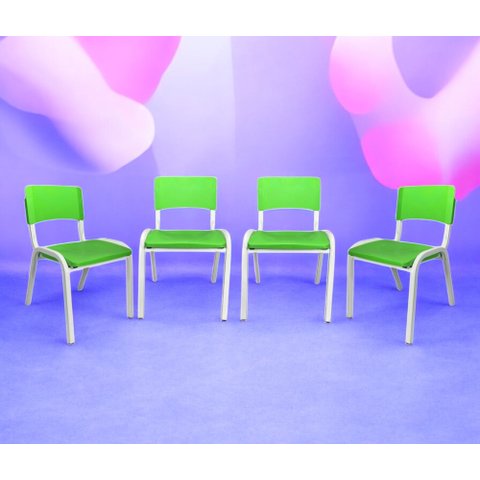Kit 4 Cadeiras Iso Infantil Verde Limão Brinquedoteca Escola Creche Igreja Empilhavel