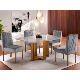 Conjunto Sala de Jantar 4 Lugares Lisboa Madeira Maciça Tampo Com Vidro - 6