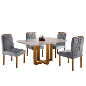 Conjunto Sala de Jantar 4 Lugares Lisboa Madeira Maciça Tampo Com Vidro