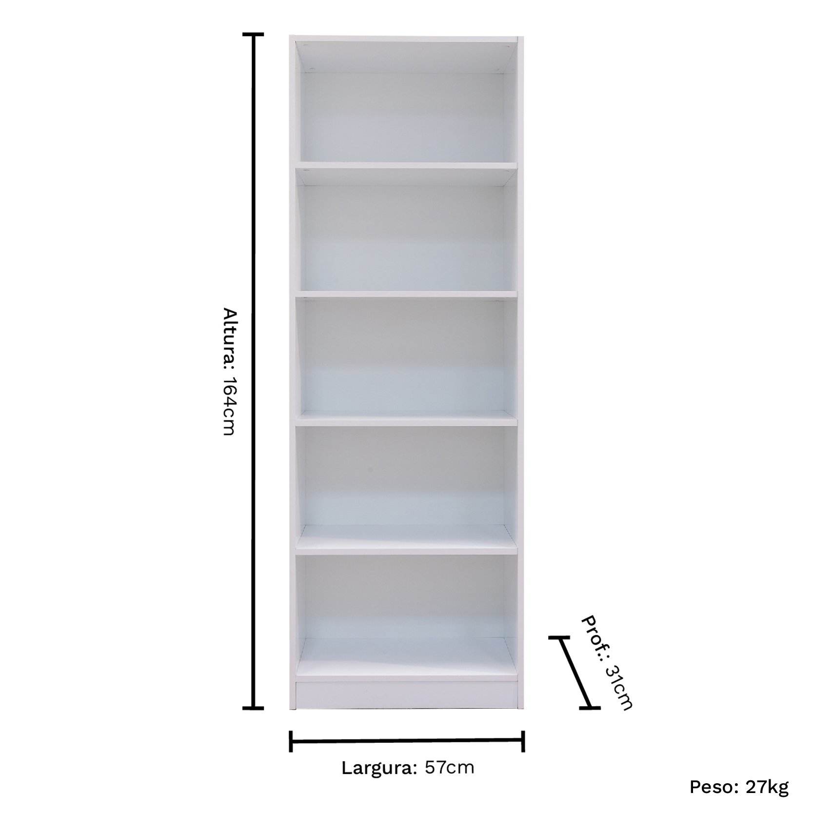 Estante para Livros Grande 164 Cm Àpila 100% Mdf com 5 Nichos Rimo - Branco - 6