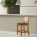 Ver imagem 2 de Banqueta Alta Luxo em Tela Sextavada Assento Estofado Couro Pu Caramelo Rubi Madeira Maciça Mel