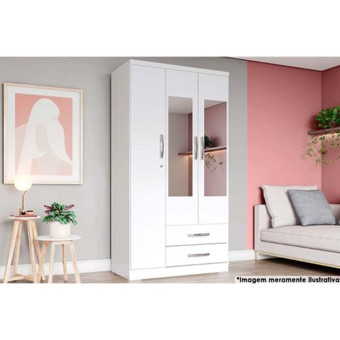 Guarda Roupa 3 Portas (2 C/ Espelho) e 2 Gavetas Açaí Da133 Branco - Henn
