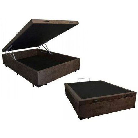 Cama Box Baú Casal Preto Suede 138x188 Marrom