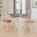 Ver imagem 1 de Conjunto Sala de Jantar Mesa Quadrada 75x75cm Tampo Ardósia Indiana 4 Cadeiras Paraty Branco/Courino Marrom