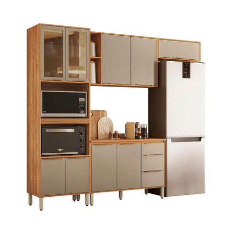 Conjunto de Cozinha Plena Modulado com 9 Portas e 4 Gavetas Cinamomo Touch/Nude Prime Tx
