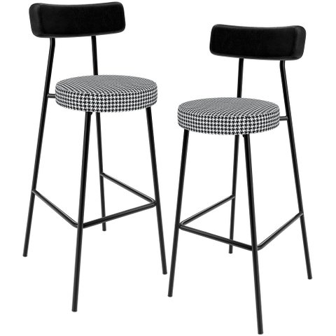 Kit 02 Banquetas Alta Cozinha Sala Jantar Em Aço Milão L02 Couríssimo Preto Pied Poule - Lyam Decor