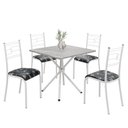 Ver imagem 2 de Conjunto Sala de Jantar Mesa Quadrada 70x70cm Tampo Granito Topázio 4 Cadeiras Paraty Branco/Preto Floral