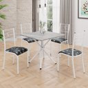 Ver imagem 1 de Conjunto Sala de Jantar Mesa Quadrada 70x70cm Tampo Granito Topázio 4 Cadeiras Paraty Branco/Preto Floral