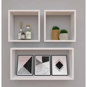 Kit com 3 Nichos Decoração para Sala Branco Retangular