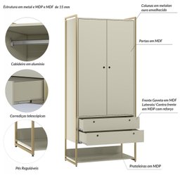 Guarda Roupa Closet Modulado Industrial 2 Porta 2 Gavetas Olivar - 6