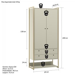 Guarda Roupa Closet Modulado Industrial 2 Porta 2 Gavetas Olivar - 8