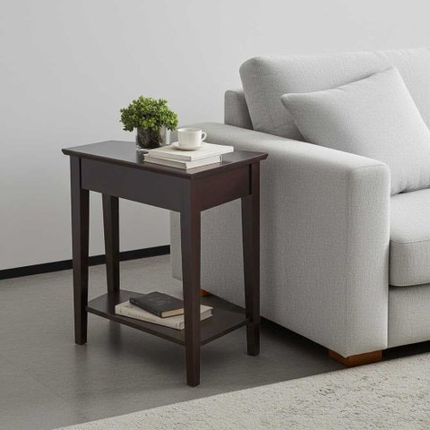 Mesa Lateral Sala com Prateleira Madeira Maciça Marrom Adan Idimex