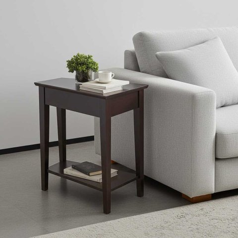 Mesa Lateral Sala com Prateleira Madeira Maciça Marrom Adan