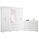 Ver imagem 1 de Guarda Roupa Casal Doble 08 Portas com Espelho e Cômoda Duetto Branco - Móveis Albatroz