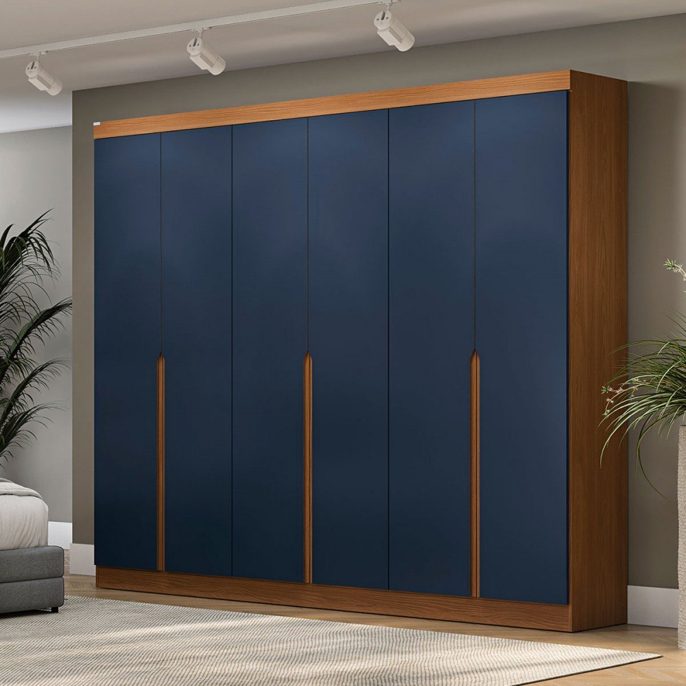 Guarda-roupa Casal 6 Portas 4 Gavetas R582 Canela/azul
