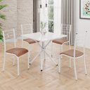 Ver imagem 1 de Conjunto Sala de Jantar Mesa Quadrada 70x70cm Tampo MDP Off White 4 Cadeiras Paraty Branco/Courino Marrom
