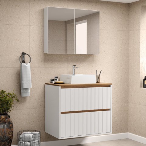 Conjunto de Banheiro com Cuba e Espelho 70cm Toronto Branco Yescasa