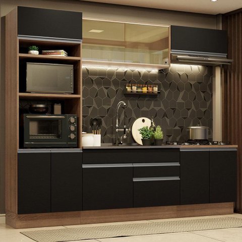 Cozinha Completa 270010 com Armário e Balcão Rustic/preto