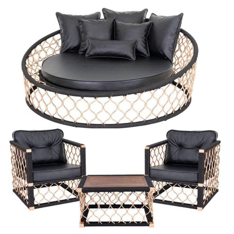 1 Chaise 6 Almofadas + 2 Poltronas + Mesa Madeira Alumínio