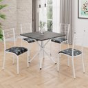 Ver imagem 1 de Conjunto Sala de Jantar Mesa Quadrada 75x75cm Tampo MDP Ardósia Indiana 4 Cadeiras Paraty Branco/Preto Floral