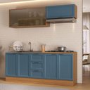 Ver imagem 1 de Cozinha Compacta Planejada 4 Peças 2 Aéreos 2 Balcões Soho CabeCasa MadeiraOriginals Azul/Freijó