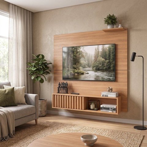 Painel Ripado para TV até 55 Polegadas 136CMX108CM Porta Ripada Tucson Marrom