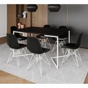 Ver imagem 1 de Mesa Industrial Jantar Retangular 137X90Cm Preta Base V Com 6 Cadeiras Pretas Ferro Bra Preto