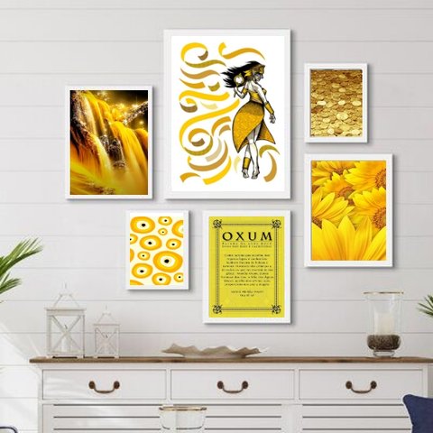 Composição Quadros Decorativos Oxum amarelo - com Vidro:madeira Branca