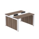 Ver imagem 1 de Estação de Trabalho Mesa Plataforma Escritório Dupla para 2 Pessoas com Caixa de Tomada Pé Painel Marrom/Walnut/Branco