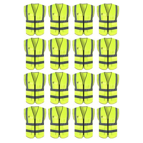 Colete Sinalizador Faixa Refletivo Kit 18 Unidades Segurança EPI Trabalho Obra Bolso Ziper Blusao Fl