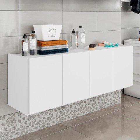 Balcão Suspenso Multiuso Lavanderia 118cm Monna Branco Z34 - Mpozenato