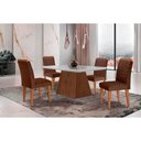 Ver imagem 1 de Conjunto: Mesa Sala Jantar Luna C/ Tampo Madeirado C/ Vidro Canto Curvo 120x80cm e 4 Cadeiras