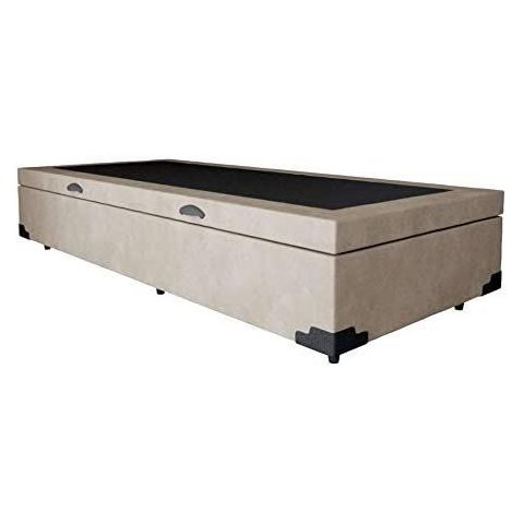 Cama Box Baú Solteiro Suede Bege com Pistao a Gás (43x88x188)