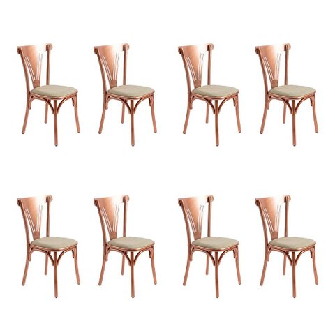 Kit 8 Cadeiras de Jantar Paris Luxo Estrutura Aço Cobre Conforto para Sala e Cozinha - Cobre/Bege