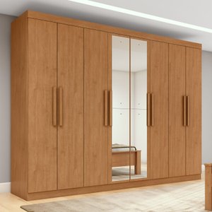 Guarda-roupa Casal Easy Slim 8 Portas com Espelho Amendoa Clean